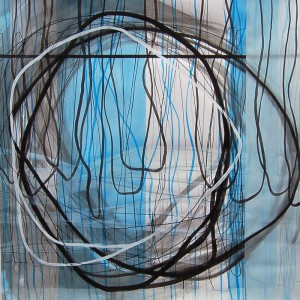Vertical White and Blue  <br> Mixed media on paper  <br> 42 x 42 inches
