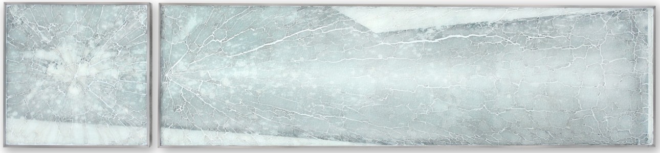 Asimi Lefko I<br>Mixed media on glass<br>15 x 68 inches