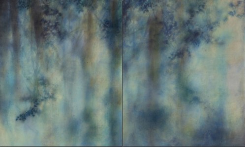 Forrest Spirit Light <br> Mixed media on panel <br> 43 x 72 inches