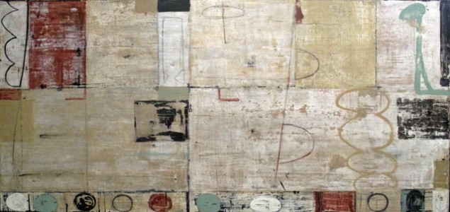 Studio 8.8.13 <br> Mixed media on panel <br> 34 x 72 inches