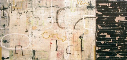 Studio 11.11.10 <br>Mixed media on panel<br>34 x 72 inches