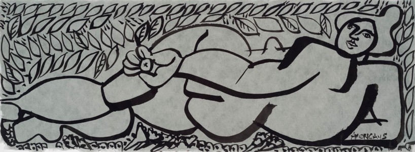 Under the Apple Tree  <br> Ink on paper  <br> 6.9 x 17.9 inches