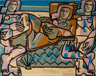 Woman, Sand and Sea  <br> Mixed media on canvas <br> 72 x 90 inches