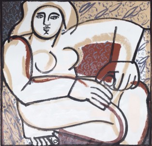 Woman in Brown  <br> Mixed media on paper <br> 38.2 x 39.5 inches
