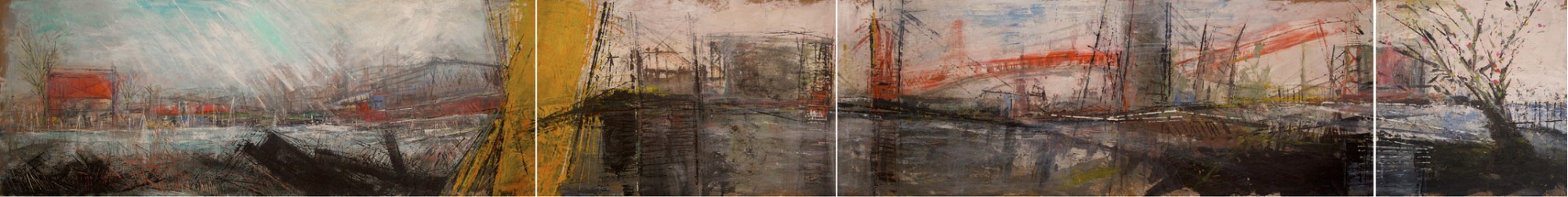 276”x36” <br>4 panels, <br>Mixed media<br>paper mounted on wood