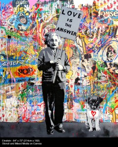 Einstein<br>Stencil and Mixed Media on Canvas<br> 84 x 72 inches