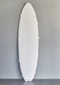 Chanel H2O<br>Fabric, Pearls on Foam Surfboard<br>24 x 91 x 4 inches