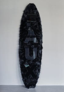 Faux<br>Faux Fur & Acrylic on Foam Surfboard<br>24 x 91 x 4 inches